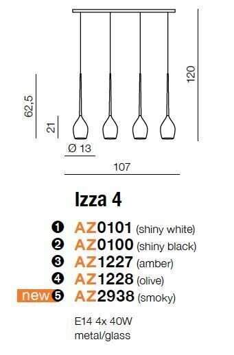 Rippvalgusti Azzardo Izza 4 Orange hind ja info | Rippvalgustid | kaup24.ee