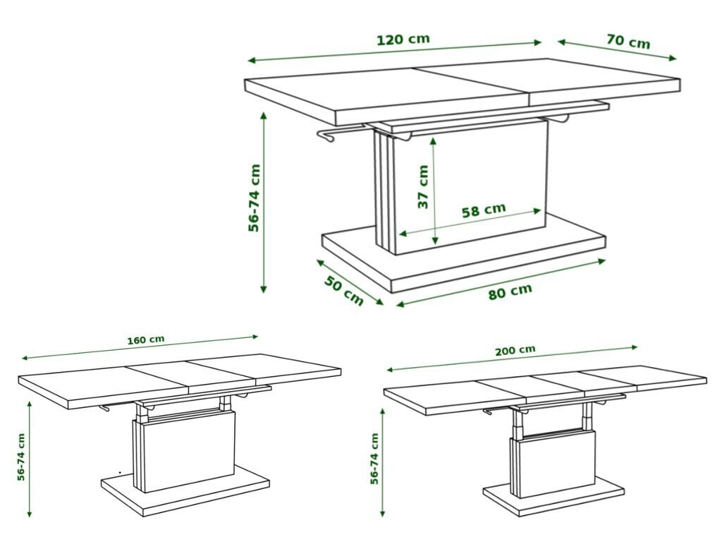 Laud-transformer Aston Czarny Połysk/Biały Mat 120x70 цена и информация | Diivanilauad | kaup24.ee