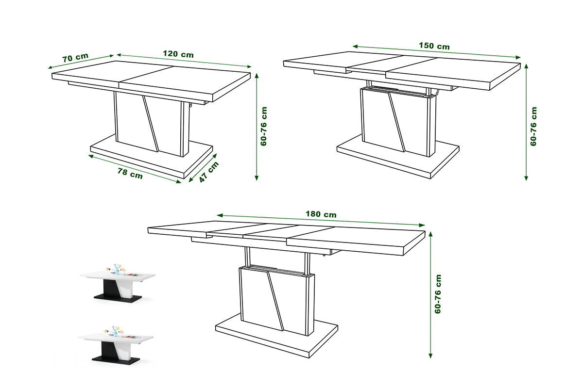 Laud-transformer Grand Noir Beton Millenium 120x70 hind ja info | Diivanilauad | kaup24.ee