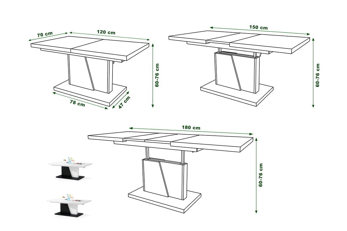 Laud-transformer Grand Noir Dąb Craft Złoty/Biały Mat 120x70 hind ja info | Diivanilauad | kaup24.ee