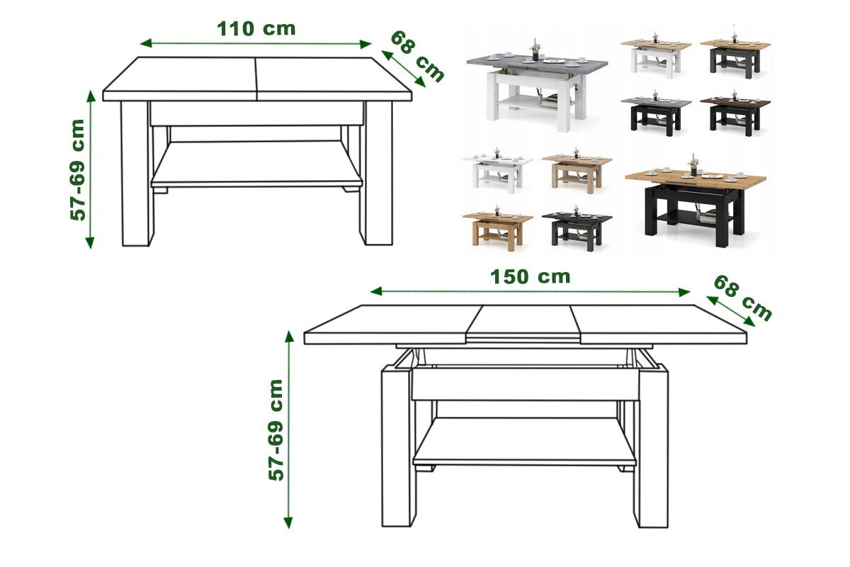 Laud-transformer Dąb Sonoma/Biały Mat 110x68 цена и информация | Diivanilauad | kaup24.ee