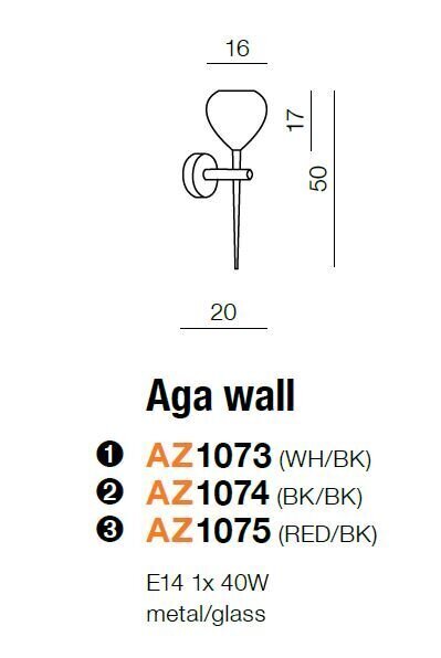 Azzardo seinavalgusti Aga Black цена и информация | Seinavalgustid | kaup24.ee