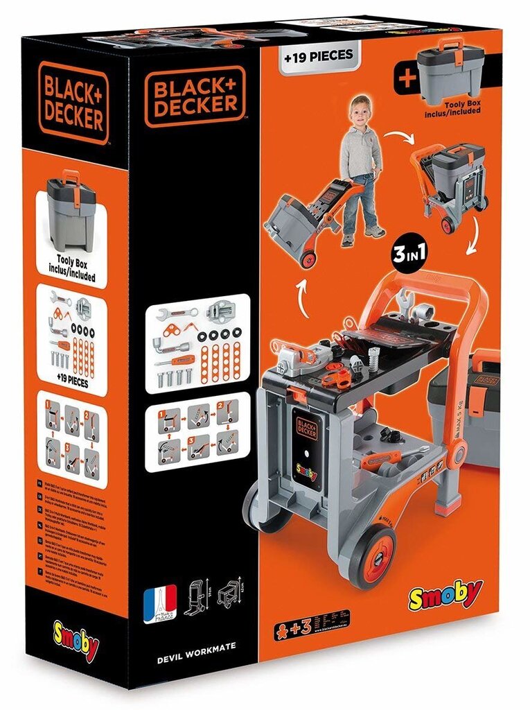 Käru + tööriistakast Smoby Black & Decker, 19 d. hind ja info | Poiste mänguasjad | kaup24.ee