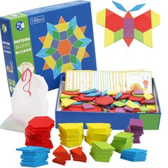 Деревянный пазл Pattern Blocks 130 штук цена и информация | Пазлы | kaup24.ee