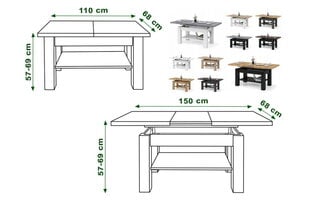 Стол-трансформер Astoria Beton Millenium/Biały Mat 110x68 цена и информация | Журнальные столики | kaup24.ee