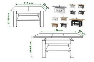 Laud-transformer Astoria Dąb Artisan/Antracyt 110X68 цена и информация | Журнальные столики | kaup24.ee