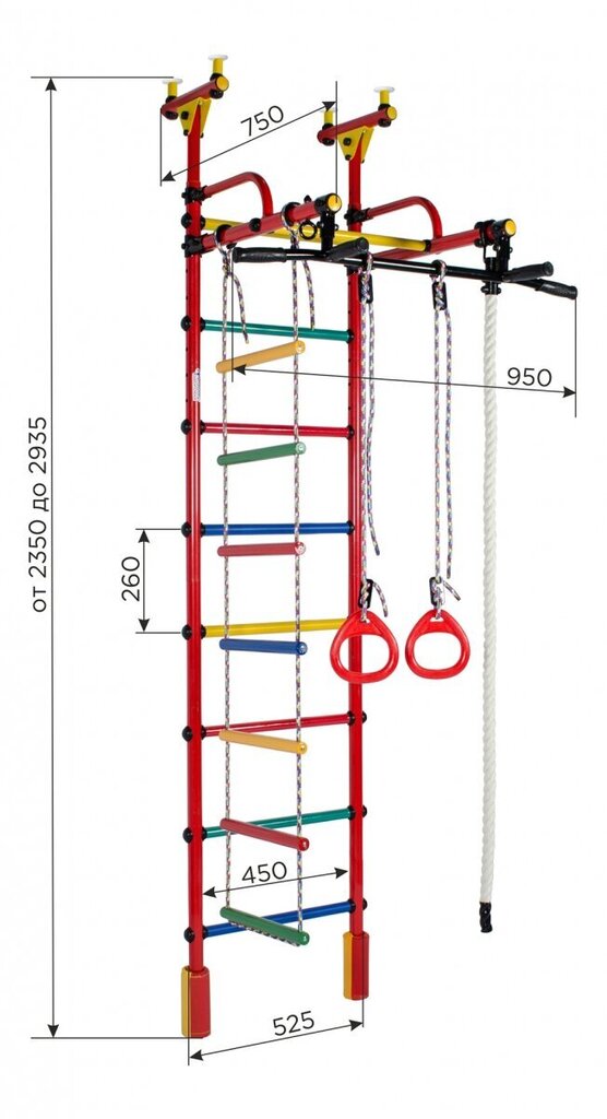 Spordikompleks (võimlemissein) Kaelkirjak, oranž-vikerkaar, 235-293x52,5 cm hind ja info | Varbseinad | kaup24.ee