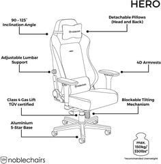 Игровое кресло Noblechairs HERO Black Edition, черное цена и информация | Офисные кресла | kaup24.ee