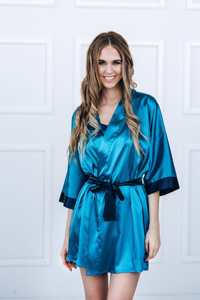 Naiste hommikumantel tumesiniste aktsentidega, sinine hind ja info | Naiste hommikumantlid | kaup24.ee