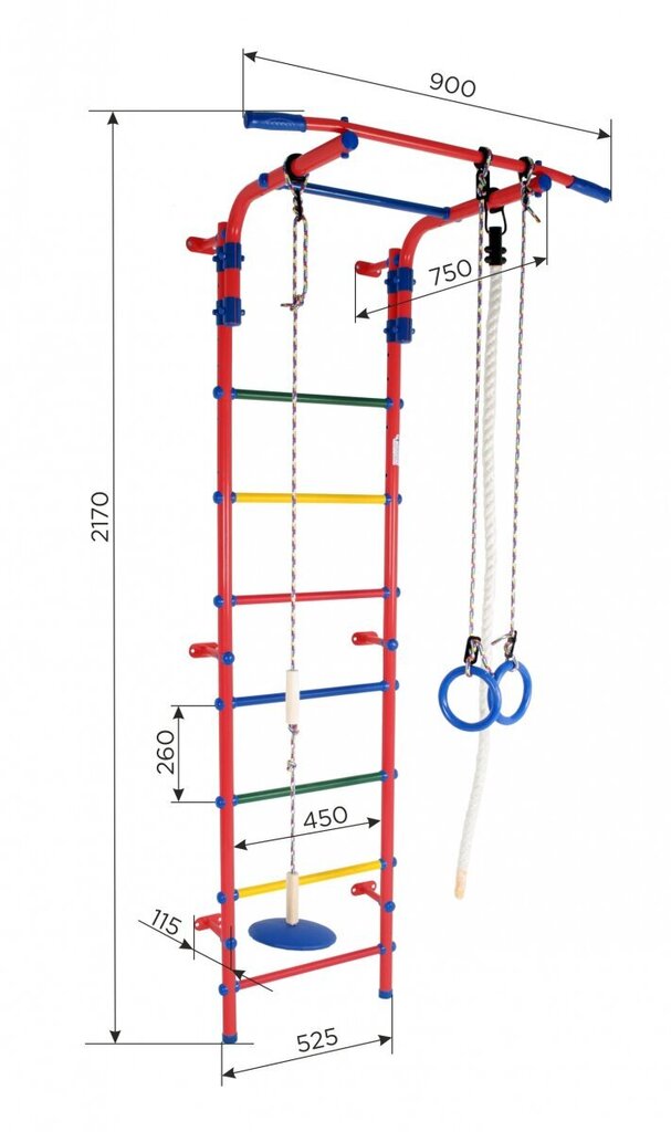 Spordikompleks (võimlemissein) START-2, sinine-vikerkaar, 217x52,5 cm hind ja info | Varbseinad | kaup24.ee