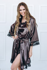 Халат для женщин с черным кружевом, коричневый цена и информация | Женские халаты | kaup24.ee