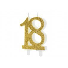 Свеча на день рождения 18, золото, 7.5см цена и информация | Праздничные декорации | kaup24.ee