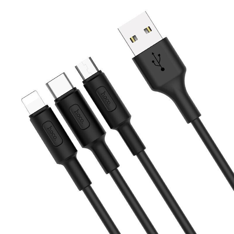 Kaabel 3 in 1 - USB -> Type C / Lightning / Micro USB HOCO X25 1.0m, kolm ühes laadimiskaabel, USB A USB C Lightning for Apple iPhone, must 3-ühes laadimisjuhe hind ja info | Mobiiltelefonide kaablid | kaup24.ee