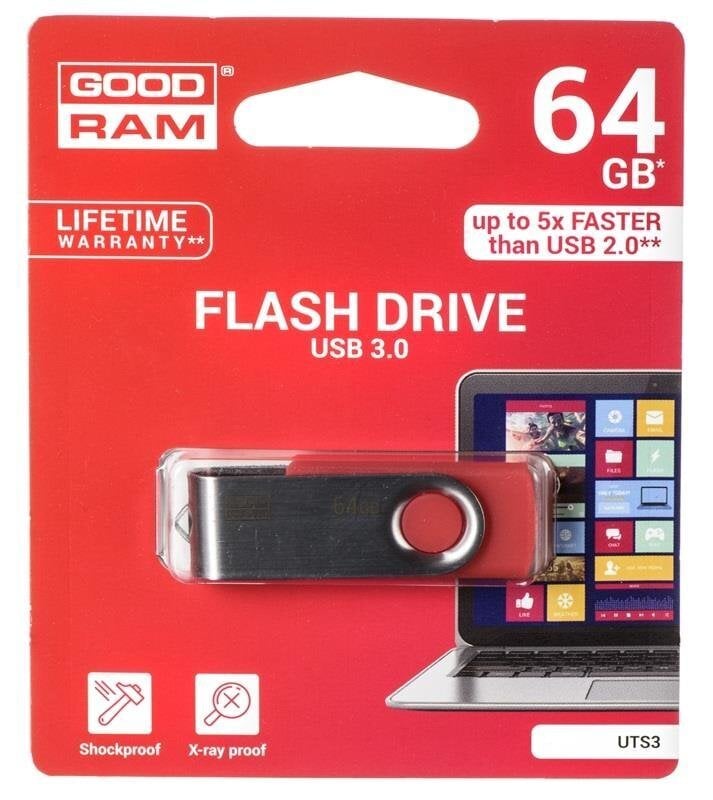Mälupulk Goodram UTS3 64GB 3.0, Punane hind ja info | Mälupulgad | kaup24.ee