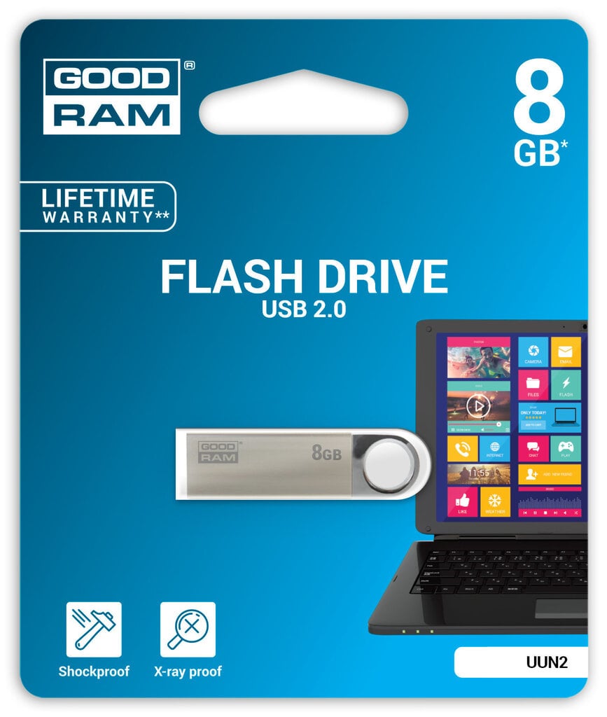 Mälupulk Goodram UUN2 8GB 2.0, Hõbedane hind ja info | Mälupulgad | kaup24.ee
