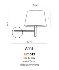 Azzardo настенный светильник Anna White/Chrome цена и информация | Настенный светильник Конусы | kaup24.ee