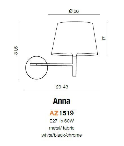 Seinalamp Azzardo Anna White/Chrome цена и информация | Seinavalgustid | kaup24.ee