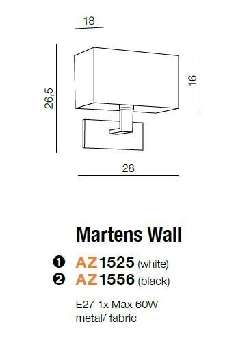 Seinalamp Azzardo Martens Black hind ja info | Seinavalgustid | kaup24.ee