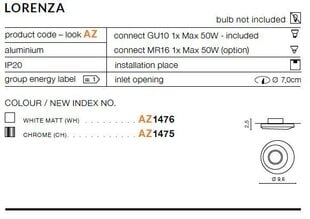 Azzardo встраиваемый светильник Lorenza Chrome цена и информация | Монтируемые светильники, светодиодные панели | kaup24.ee