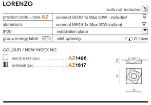 Sisseehitatud lamp Azzardo Lorenzo White цена и информация | Монтируемые светильники, светодиодные панели | kaup24.ee