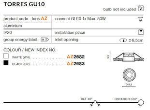 Sisseehitatud valgusti Azzardo Torres Black hind ja info | Süvistatavad ja LED valgustid | kaup24.ee