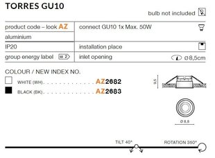 Azzardo встраиваемый светильник Torres Black цена и информация | Монтируемые светильники, светодиодные панели | kaup24.ee