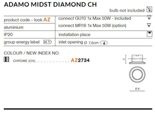 Azzardo встраиваемый светильник Adamo Diamond Chrome цена и информация | Монтируемые светильники, светодиодные панели | kaup24.ee