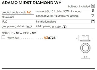 Sisseehitatud valgusti Azzardo Adamo Diamond White hind ja info | Süvistatavad ja LED valgustid | kaup24.ee