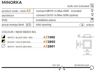 Azzardo встраиваемый светильник Minorka White цена и информация | Монтируемые светильники, светодиодные панели | kaup24.ee