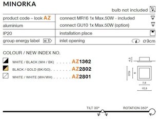 Süvistatav valgusti Azzardo Minorka Black/Gold hind ja info | Süvistatavad ja LED valgustid | kaup24.ee