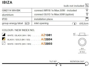 Azzardo встраиваемый светильник Ibiza Black/Gold цена и информация | Монтируемые светильники, светодиодные панели | kaup24.ee
