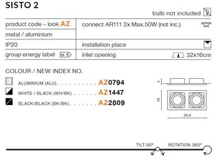 Azzardo встраиваемый светильник Sisto 2 Black цена и информация | Монтируемые светильники, светодиодные панели | kaup24.ee