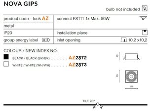 Azzardo встраиваемый светильник Nova Gips Black цена и информация | Монтируемые светильники, светодиодные панели | kaup24.ee