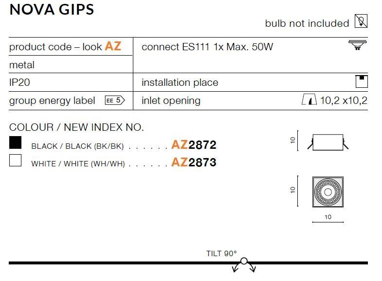Sisseehitatud valgusti Azzardo Nova Gips Black цена и информация | Süvistatavad ja LED valgustid | kaup24.ee