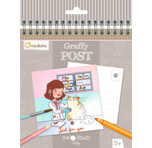 Värviraamat-postkaardid 15x16,5cm 24l 250g ''Loomaarst'', Avenue Mandarine цена и информация | Värviraamatud | kaup24.ee