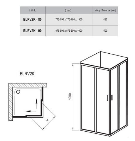 Nelinurkne dušikabiin Ravak BLRV2K80, 80x80 cm hind ja info | Dušikabiinid | kaup24.ee