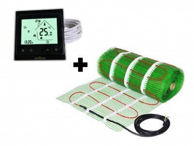 Põrandaküttevõrk Wellmo MAT (suurus 2 m2) + programmeeritav termostaat Wellmo WTH-51.36 NEW BLACK, must цена и информация | Põrandaküte | kaup24.ee