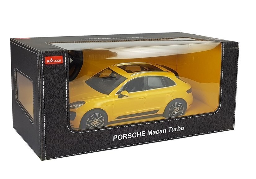 Auto Porsche Macan Turbo Rastar koos kaugjuhtimispuldiga 1:14, kollane hind ja info | Poiste mänguasjad | kaup24.ee