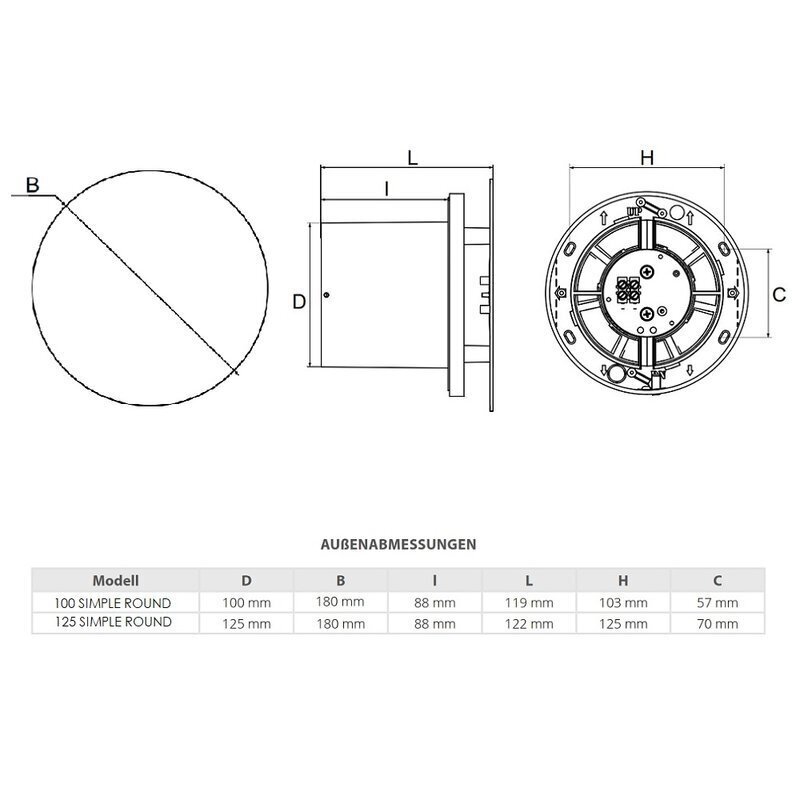 Väljalaskeventilaator Vlano SIMPLE ümmarguse paneeliga цена и информация | Vannitoa ventilaatorid | kaup24.ee