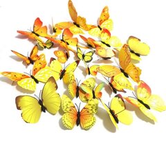 Värvilised liblikad kaunistamiseks, 12 tk, kollane, dekoratiivsed hind ja info | Seinakleebised | kaup24.ee