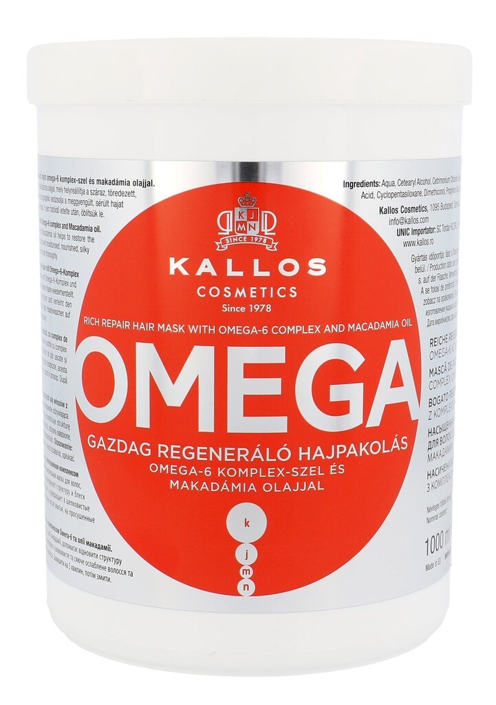 Taastav juuksemask Kallos Omega 1000 ml цена и информация | Maskid, õlid, seerumid | kaup24.ee