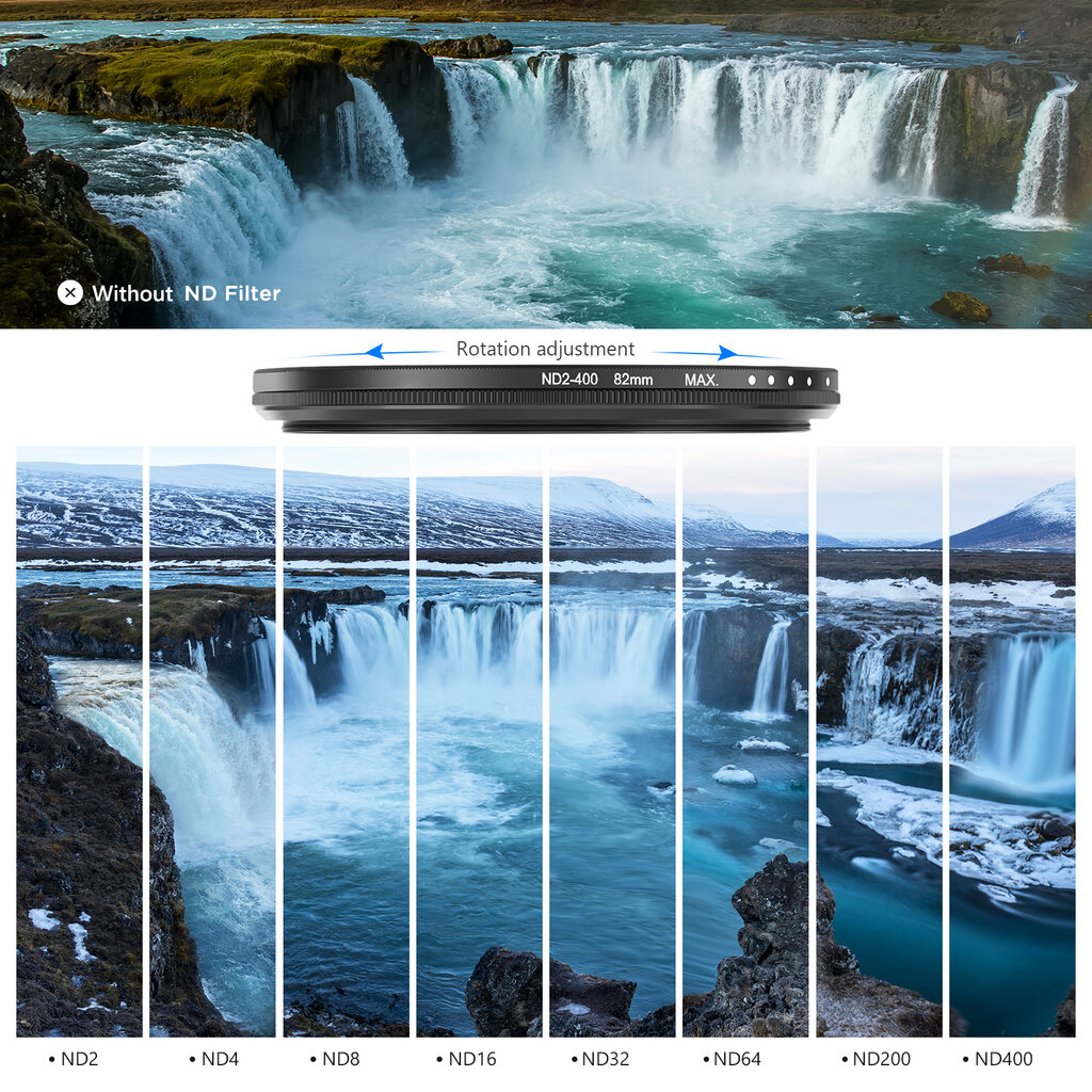 Reguleeritav ND2-400 filter, 67 mm nd2-400 (neutral density 1-8.6 Stops), rise-uk цена и информация | Filtrid fotoaparaatidele | kaup24.ee