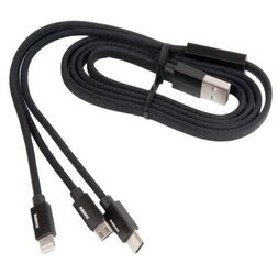 Remax Kerolla RC-094th Flat USB - кабель micro USB / Lightning / USB-C с тканевым переплетением 2.4A 1M. (черный) цена и информация | Кабели для телефонов | kaup24.ee