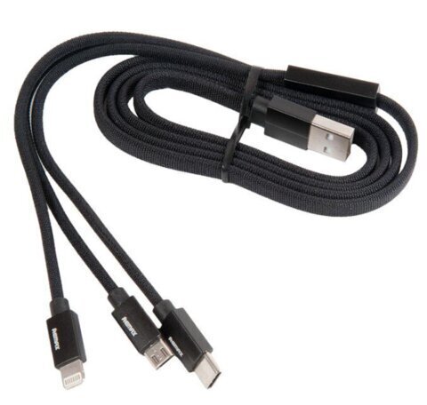 Remax Kerolla RC-094. lame USB-mikro-USB / välk / USB-C kaabel kangapunutisega 2.4A 1M. (Must) hind ja info | Mobiiltelefonide kaablid | kaup24.ee