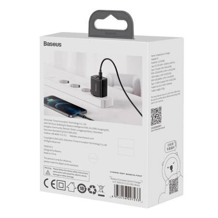 Laadija Baseus CCXJ-B01 USB + Type-C 20W must цена и информация | Mobiiltelefonide laadijad | kaup24.ee
