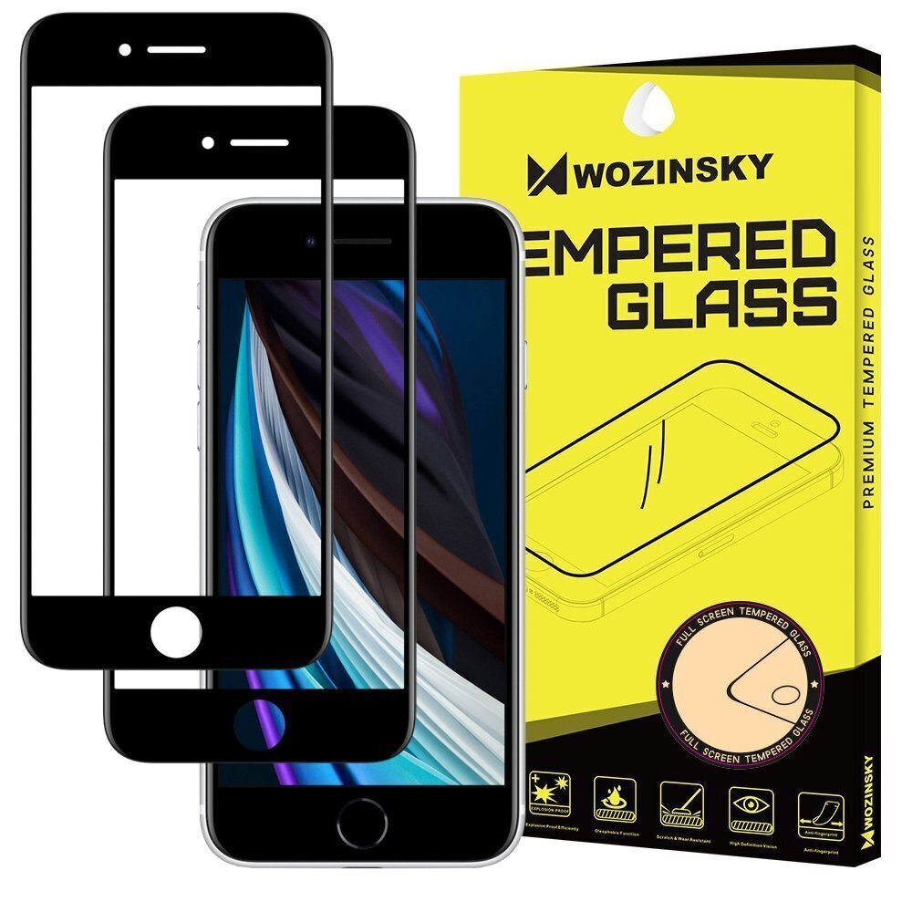 LCD kaitsev karastatud klaas Wozinsky 5D juhtumiga kohandatud Apple iPhone 6/6S/7/8/SE2 must 2pcs цена и информация | Ekraani kaitsekiled | kaup24.ee