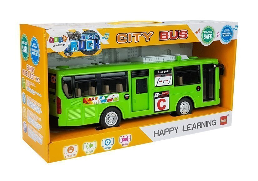 Hõõrdeajamiga ja rohelise tulega muusikabuss hind ja info | Poiste mänguasjad | kaup24.ee