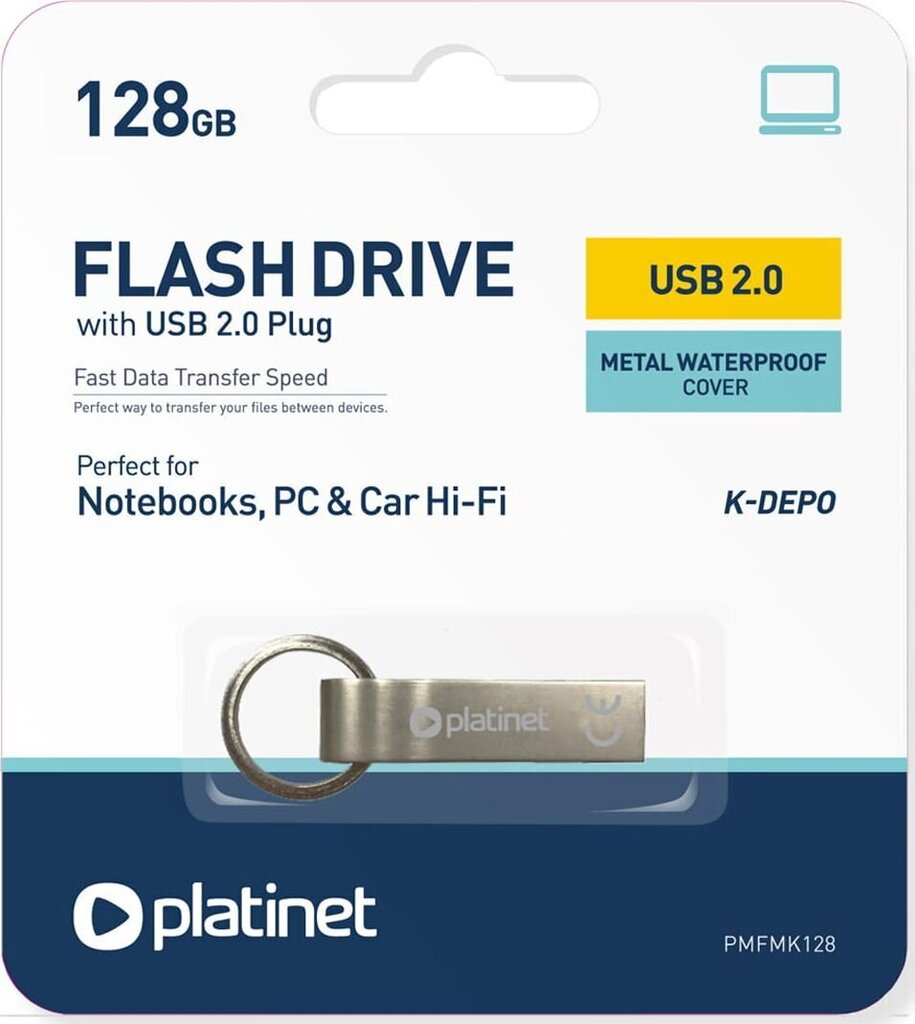 Flash drive Platinet Metal veekindel 128GB USB 2.0 hind ja info | Mälupulgad | kaup24.ee