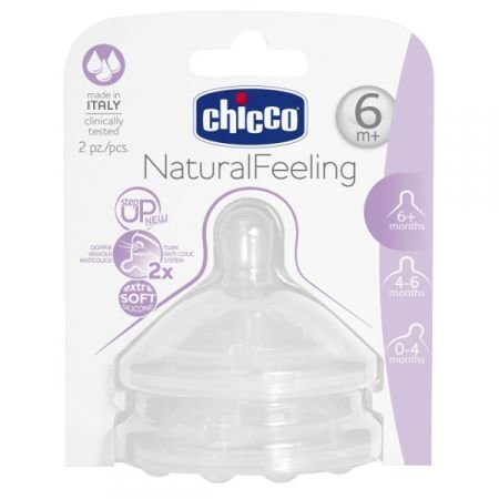 Silikoonlutt Chicco Natural Feeling 6+ kuud, 2 tk цена и информация | Lutipudelid ja aksessuaarid | kaup24.ee