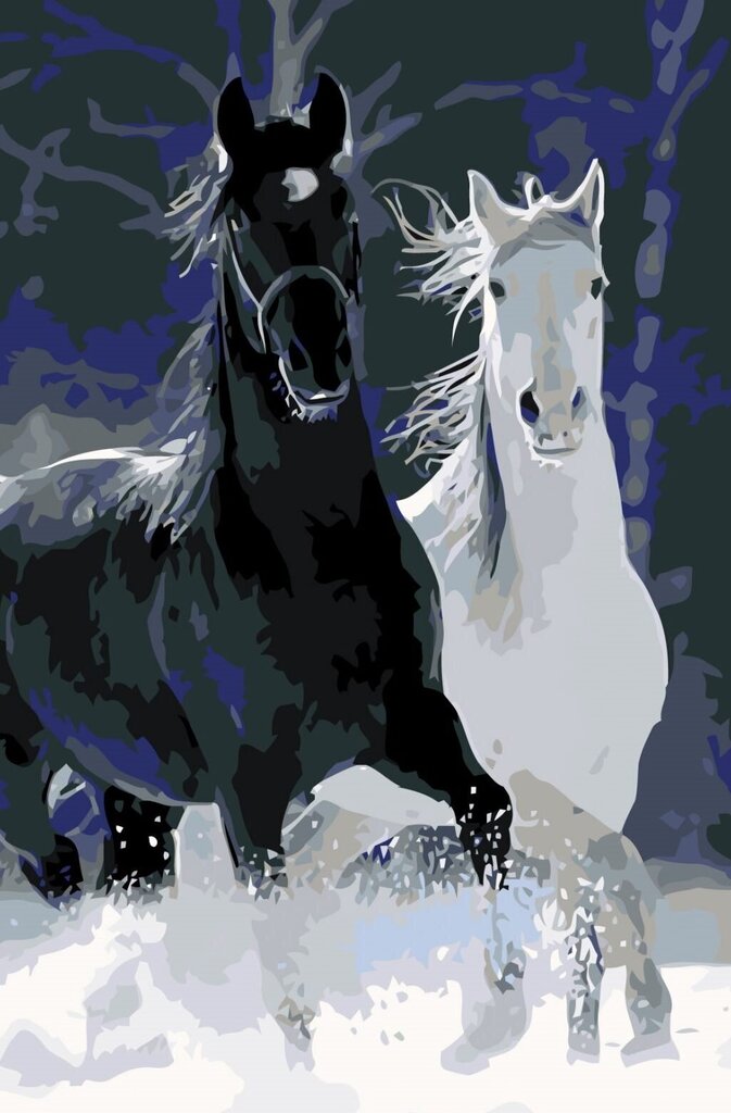Maalid numbrite järgi " Horses in the snow" 40x60 G hind ja info | Maalid numbri järgi | kaup24.ee